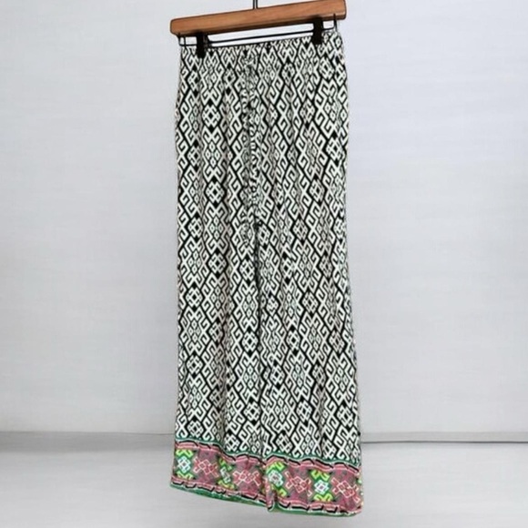 crown & ivy Pants - Crown & Ivy Patterned Wide Leg Drawstring Pants XS